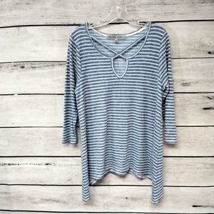 Absolutely Famous Blue White Striped Soft Knit Tunic Sz 1X Coastal Casual